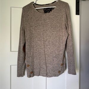 Blu Pepper Cozy Heathered Long Sleeve Top with Button Accents size L